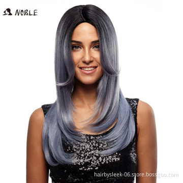 Noble Straight Hair Wigs 24 Inch Long Synthetic Wigs For Black Women Blue Silver 2 Colors Choice Hot Selling For Wholesale